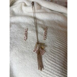 C. Wonder Pink Gold Tone Tassel Pendant Necklace and Drop Earring Set MK prize